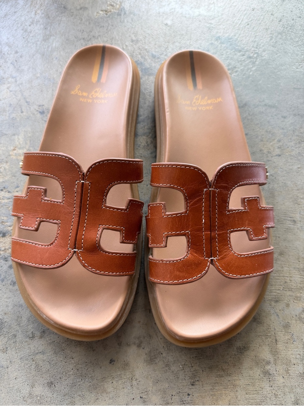 Sam Edelman Cognac Cutout Leather Slide Sandals - Picture 4 of 6